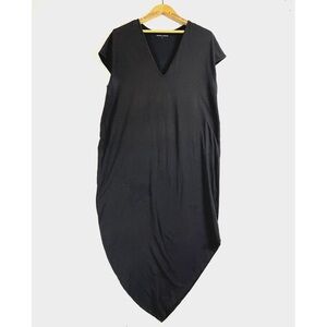 Universal Standard Sz S Geneva Asymmetric Hem Cotton Black V Neck Short Sleeve